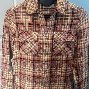 Topman Pink and Cream Plaid Button-Down Shirt Jacket